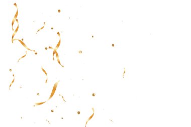  Altın konfetileri, kurdeleler. Parıldıyor. Bokeh geçmişi. Soyut altın yıldönümü davetiye şablonu. Düğün konsepti kartı. Uçan soyut parçacıklar. Patlama kutlama kartı.