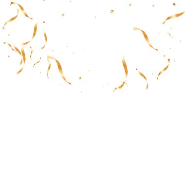  Altın konfetileri, kurdeleler. Parıldıyor. Bokeh geçmişi. Soyut altın yıldönümü davetiye şablonu. Düğün konsepti kartı. Uçan soyut parçacıklar. Patlama kutlama kartı.