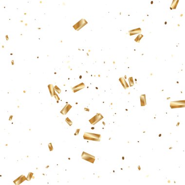  Altın konfetileri, kurdeleler. Parıldıyor. Bokeh geçmişi. Soyut altın yıldönümü davetiye şablonu. Düğün konsepti kartı. Uçan soyut parçacıklar. Patlama kutlama kartı.