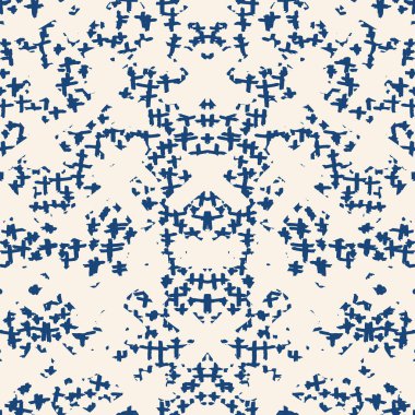 Çapraz model. İndigo geometrik dikişsiz doku. Tek renkli tasarım baskısı. Mimalistik grafik tekrar eden fayans. Suluboya geometri arka planı. Soyut soyut doğrusal süsleme. 