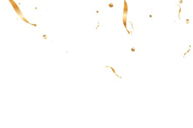 Altın kurdeleli konfeti. Düşen 3D sim. Bokeh geçmişi. Soyut altın odaklı yıldönümü davetiye şablonu. Düğün altın kurdeleleri. Düşen soyut ışıltı. Patlama kutlama kartı