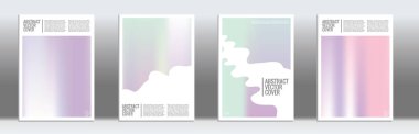 Holografik kapak seti. Hafif arka planda en az el ilanı. Sıvı tasarım. Broşür şablonu tasarımı. Sanal fon. Şık vektör kapağı tasarımı. Soyut gradyan bağ dokusu.