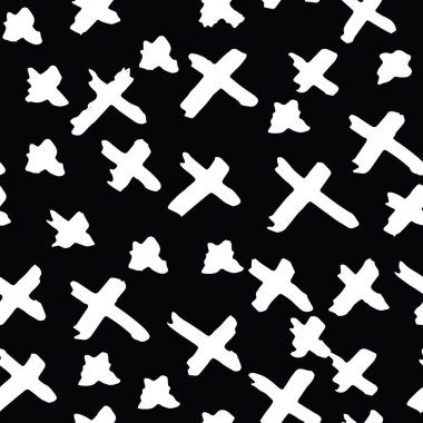 Çapraz model. Siyah, beyaz, geometrik, pürüzsüz doku. Düz vektör tasarım baskısı. Moda grafik yinelenen fayans. Basit geometri arkaplanı. Modern soyut doğrusal süs. 