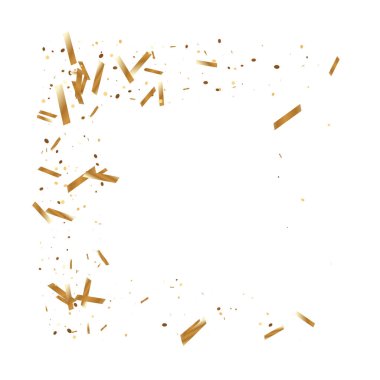  Altın konfetileri, kurdeleler. Parıldıyor. Bokeh geçmişi. Soyut altın yıldönümü davetiye şablonu. Düğün konsepti kartı. Uçan soyut parçacıklar. Patlama kutlama kartı.