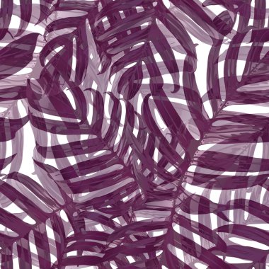 Palm Monstera Kusursuz Düzen. Mor Tropik Yaz Arkaplanı. Plaj Ormanı Mayo Tasarımı Yaprakları. Lei Uyum. Klasik Hawai baskısı. Tropik Tekstil dokusu. Botanik fayansları.