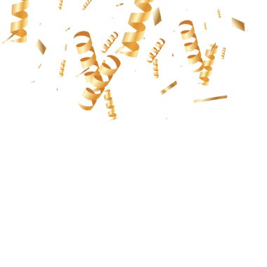  Altın konfetileri, kurdeleler. Parıldıyor. Bokeh geçmişi. Soyut altın yıldönümü davetiye şablonu. Düğün konsepti kartı. Uçan soyut parçacıklar. Patlama kutlama kartı.