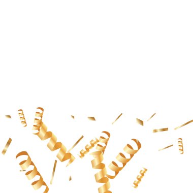  Altın konfetileri, kurdeleler. Parıldıyor. Bokeh geçmişi. Soyut altın yıldönümü davetiye şablonu. Düğün konsepti kartı. Uçan soyut parçacıklar. Patlama kutlama kartı.