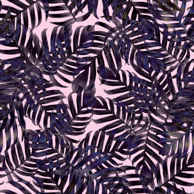 Palm Monstera Kusursuz Düzen. Violet Tropik Yaz Arkaplanı. Plaj Ormanı Mayo Tasarımı Yaprakları. Lei Uyum. Retro Hawai baskısı. Tropik Tekstil dokusu. Botanik fayansları.