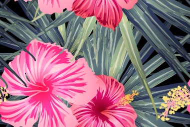 Yeşil kırmızı egzotik desen. Canavar ve amber çiçekleri tropik buket. Hawaii tişörtü ve mayo fayansı. Yatay Kaliforniya doğal doku tasarımı. Aşırı doğal botanik tasarımı.