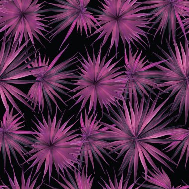 Palm Monstera Kusursuz Düzen. Magenta Tropik Yaz Arkaplanı. Plaj Ormanı Mayo Tasarımı Yaprakları. Lei Uyum. Klasik Hawai baskısı. Egzotik doku. Botanik fayansları.