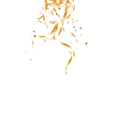  Altın konfetileri, kurdeleler. Parıldıyor. Bokeh geçmişi. Soyut altın yıldönümü davetiye şablonu. Düğün konsepti kartı. Uçan soyut parçacıklar. Patlama kutlama kartı.