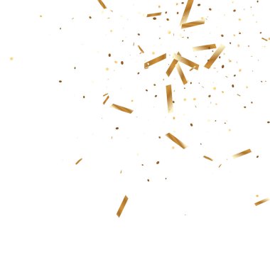  Altın konfetileri, kurdeleler. Parıldıyor. Bokeh geçmişi. Soyut altın yıldönümü davetiye şablonu. Düğün konsepti kartı. Uçan soyut parçacıklar. Patlama kutlama kartı.