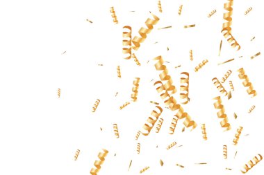  Altın konfetileri, kurdeleler. Parıldıyor. Bokeh geçmişi. Soyut altın yıldönümü davetiye şablonu. Düğün konsepti kartı. Uçan soyut parçacıklar. Patlama kutlama kartı.