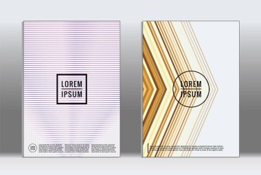 Minimum pankart. Vektör geometrik kaplama. Hippi modası rapor şablonu. Fütürist çizgi gradyan grafik tasarım broşürleri. Moda düzeni asgari düzeyde. Çizgili pankartlar. Retro pankart dizayn seti.