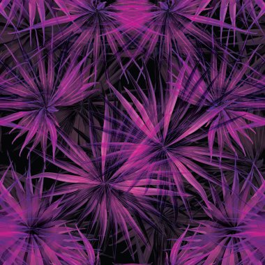 Palm Monstera Kusursuz Düzen. Siyah Pembe Tropik Yaz Arkaplanı. Plaj Ormanı Mayo Tasarımı Yaprakları. Lei Uyum. Klasik Hawai baskısı. Egzotik doku. Botanik döşemesi.