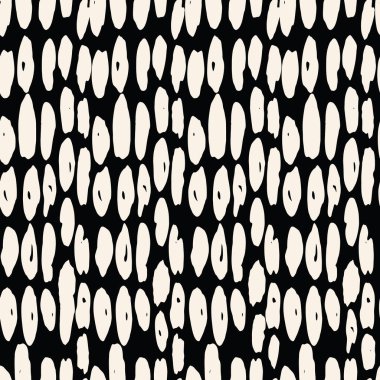 Beyaz siyah nokta deseni. Vektör shibori dairesi kusursuz iz. Organik hipster batik geçmişi. Boyalı fayans. Geometrik sevimli Japon deseni. Rastgele çizilmiş doğrusal tasarım. Kimono suluboya