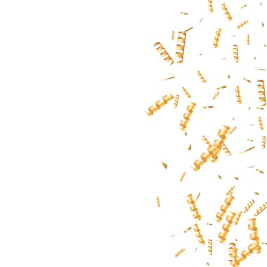  Altın konfetileri, kurdeleler. Parıldıyor. Bokeh geçmişi. Soyut altın yıldönümü davetiye şablonu. Düğün konsepti kartı. Uçan soyut parçacıklar. Patlama kutlama kartı.