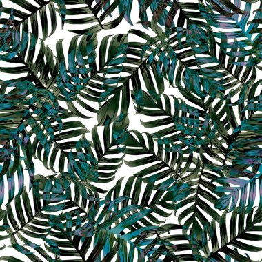 Palm Monstera Kusursuz Düzen. Beyaz Yeşil Tropikal Yaz Arkaplanı. Plaj Ormanı Mayo Tasarımı Yaprakları. Lei Uyum. Klasik Hawai baskısı. Egzotik doku. Botanik fayansları.