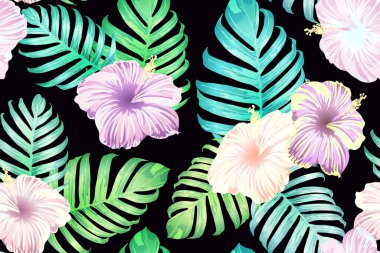 Cyan egzotik deseni. Yaz tatili baskısında canavar yaprakları ve amber çiçekleri. Doymuş büyük çiçekli mayo izi. Yatay Kaliforniya doğal doku tasarımı. Aşırı doğal botanik tasarımı.