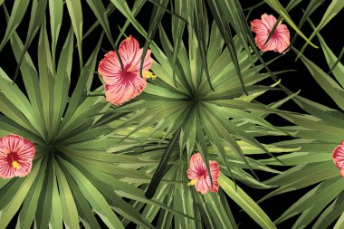 Yeşil kırmızı egzotik desen. Canavar ve amber çiçekleri tropik buket. Hawaii tişörtü ve mayo fayansı. Yatay Kaliforniya doğal doku tasarımı. Güzel bahar botanik tasarımı.