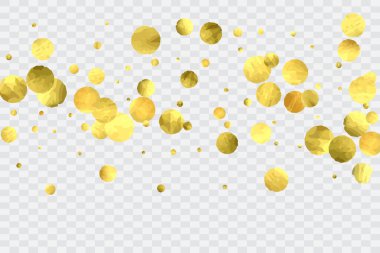 Folyo altın konfetisi. Işık vektörü arka planı kutlar. Suluboya altın parıltılar ve noktalar. Makbuz arkaplanı. Noel partisi davetiye şablonu. Düşen altın konfetileri. Parıldayan arkaplan. 