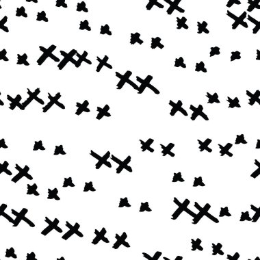 Çapraz model. Siyah, beyaz, geometrik, pürüzsüz doku. Tek renkli vektör tasarımı baskısı. Moda grafik yinelenen fayans. Suluboya geometri arka planı. Soyut soyut doğrusal süsleme. 