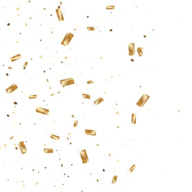 Altın kurdeleli konfeti. Parıldıyor. Bokeh geçmişi. Soyut altın odaklı yıldönümü davetiye şablonu. Düğün altın kurdele kartı. Uçan soyut parıltı. Patlama kutlama kartı