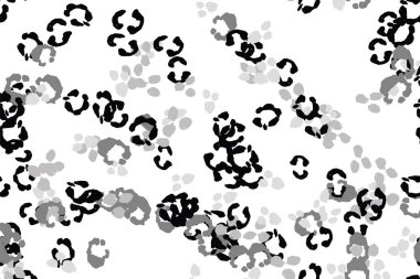 Leopar siyah, beyaz, gri vektör arkaplan. Mürekkeple çizilmiş hayvan kamuflajı. Leopar desenli yaz arkaplanı. Doymuş kabile baskısı. Minimum geometrik Afrikalı kaplama şablonu. İzole edilmiş siluet.