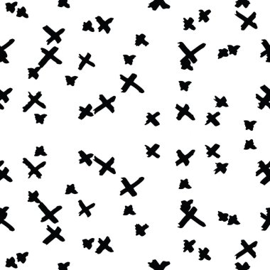 Çapraz model. Siyah, beyaz, geometrik, pürüzsüz doku. Düz vektör tasarım baskısı. Moda grafik tekrarı baskısı. Suluboya geometri arka planı. Soyut soyut doğrusal süsleme