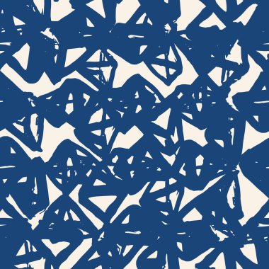 Üçgen desen. İndigo geometrik dikişsiz doku. Hippi moda baskısı. Moda grafik yinelenen fayans. Kimono geçmişi. Modern soyut doğrusal süs. 