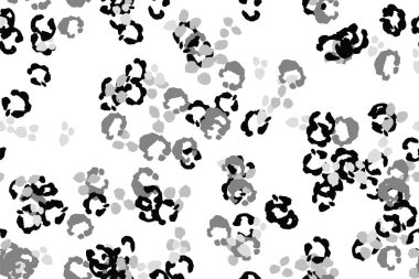 Leopar siyah, beyaz, gri vektör arkaplan. Mürekkeple çizilmiş hayvan kamuflajı. Leopar desenli yaz arkaplanı. Doymuş kabile baskısı. Minimum geometrik Afrikalı kaplama şablonu. İzole edilmiş siluet.