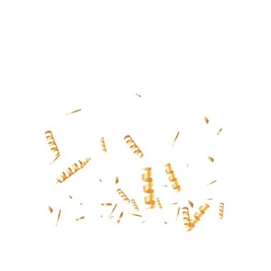  Altın konfetileri, kurdeleler. Parıldıyor. Bokeh geçmişi. Soyut altın yıldönümü davetiye şablonu. Düğün konsepti kartı. Uçan soyut parçacıklar. Patlama kutlama kartı.