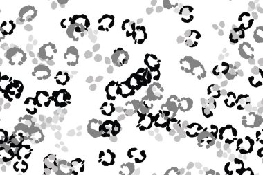 Leopar siyah, beyaz, gri vektör arkaplan. Mürekkeple çizilmiş hayvan kamuflajı. Leopar desenli yaz arkaplanı. Doymuş kabile baskısı. Minimum geometrik Afrikalı kaplama şablonu. İzole edilmiş siluet.