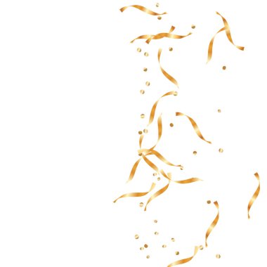  Altın konfetileri, kurdeleler. Parıldıyor. Bokeh geçmişi. Soyut altın yıldönümü davetiye şablonu. Düğün konsepti kartı. Uçan soyut parçacıklar. Patlama kutlama kartı.