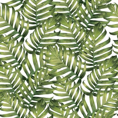 Palm Monstera Kusursuz Düzen. Yeşil Beyaz Tropikal Yaz Arkaplanı. Plaj ve Orman Yaprakları Mayo Tasarımı için. Lei Uyum. Retro Hawai baskısı. Egzotik doku. Botanik fayansları.