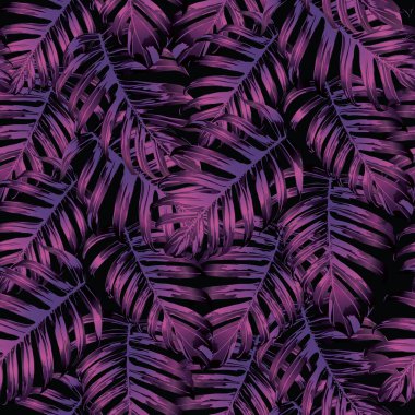 Palm Monstera Kusursuz Düzen. Magenta Tropik Yaz Arkaplanı. Plaj Ormanı Mayo Tasarımı Yaprakları. Lei Uyum. Klasik Hawai baskısı. Egzotik doku. Botanik döşemesi.