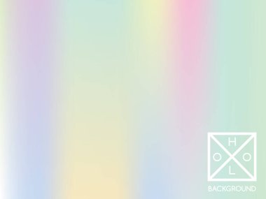 Holografik gradyan arkaplan. Sarı, yeşil, kırmızı, pembe, mavi, mor, morumsu sıvı renkler. Gökkuşağının vektör pastel örtüsü. Hippi dokusu. Çok renkli arkaplan hologramı. Yanardöner trend folyo.