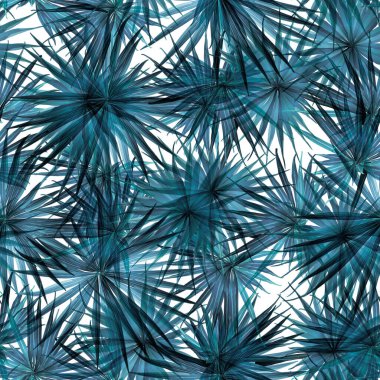 Palm Monstera Kusursuz Düzen. Indigo Tropik Yaz Arkaplanı. Plaj Ormanı Mayo Tasarımı Yaprakları. Lei Uyum. Klasik Hawai baskısı. Tropik Tekstil dokusu. Botanik fayansları.