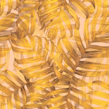 Palm Monstera Kusursuz Düzen. Sarı Tropik Yaz Arkaplanı. Plaj Ormanı Mayo Tasarımı Yaprakları. Lei Uyum. Retro Hawai baskısı. Tropik Tekstil dokusu. Botanik döşemesi.