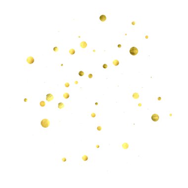 Yuvarlak altın konfetisi. Parıldayan vektör arka planı kutlar. Suluboya altın parıltılar ve noktalar. Makbuz arkaplanı. Lüks davetiye şablonu. Düşen altın konfetileri. Parıldayan arkaplan. 