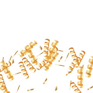  Altın konfetileri, kurdeleler. Parıldıyor. Bokeh geçmişi. Soyut altın yıldönümü davetiye şablonu. Düğün konsepti kartı. Uçan soyut parçacıklar. Patlama kutlama kartı.