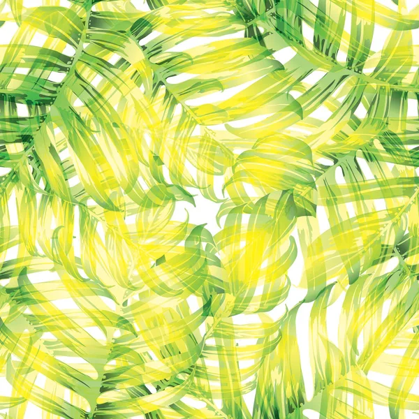 Palm Monstera Exotic Seamless Pattern. Green White Tropical Summer Background. Beach and Jungle Leaves for Swimwear Design.  Lei Rapport. Retro Hawaiian Print. Tropic Textile Texture.  Botanic tiling.