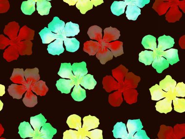 Hawaii suluboya deseni. Pembe kırmızı tropikal desensiz çiçek deseni. Hibiscus ve zakkum Hawaii 'de. Aloha mayo tasarımı. Egzotik buket moda illüstrasyonu. Suluboya yatay fayans.