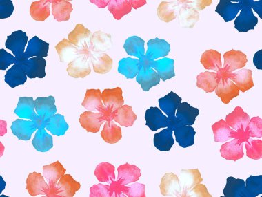 Hawaii suluboya deseni. Pembe kırmızı tropikal desensiz çiçek deseni. Hibiscus ve zakkum Hawaii 'de. Aloha mayo tasarımı. Egzotik buket moda illüstrasyonu. Suluboya yatay fayans.