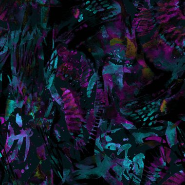 Suluboya tropikal, pürüzsüz desen. Renkli bir arka plan. Soyut geometrik suluboya tasarımı. Mayo dokusu. Çiçekli Coachella pürüzsüz desen. Sıkıntılı soyut sanat eserleri.