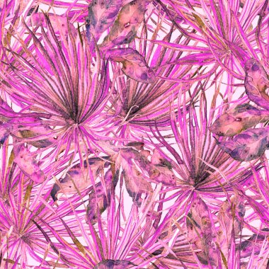 Tropikal desen. Suluboya egzotik çiçekler ve canavar yaprakları. Tertemiz beyaz kırmızı bitkiler. Yaz Hawaii suluboya geçmişi. Tropik palmiyeler, canavarlar, çiçek desenleri..