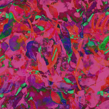 Suluboya tropikal, pürüzsüz desen. Renkli bir arka plan. Soyut sıçrama, suluboya tasarımı. Mayo dokusu. Çiçekli Coachella pürüzsüz desen. Sıkıntılı soyut uyum.