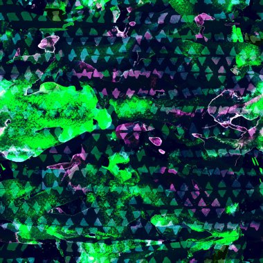 Üçgen desen. Siyah ve yeşil geometri arka planı. Yarım ton hister dokusu. Geometrik grafik tasarım. El çizimi mürekkep izi. Asgari üçgen kusursuz desen. Eski baskı.