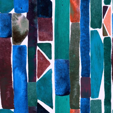 Bauhaus deseni. Çivit mavisi geometrik suluboya, soyut, dikişsiz iz. Suluboya çizgili arka plan. Kaleydoskop çizgileri. Çağdaş sanat illüstrasyonu. Bauhaus grafik tasarımı. Moda dokusu