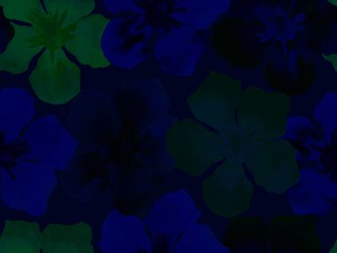 Hawaii suluboya deseni. Çivit mavisi, tropikal, dikişsiz iz. Hibiscus ve zakkum Hawaii 'de. Aloha mayo tasarımı. Egzotik buket moda illüstrasyonu. Suluboya yatay fayans.